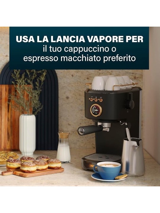 Princess Macchina per Espresso - 1100W, 20 Bar con Scaldatazze e Beccuccio a Vapore