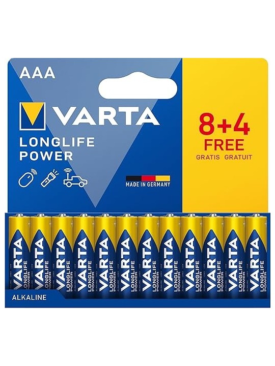 Varta - Pile AAA, 8+4 FREE, Longlife Power, Alcaline, 1,5V