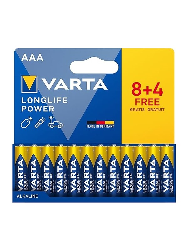Varta - Pile AAA, 8+4 FREE, Longlife Power, Alcaline, 1,5V