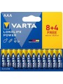Varta - Pile AAA, 8+4 FREE, Longlife Power, Alcaline, 1,5V