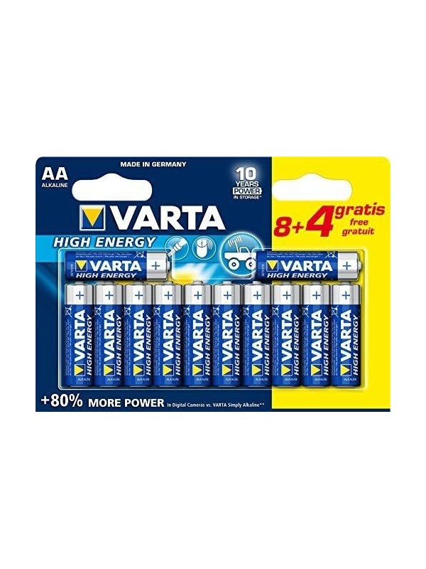Varta - Pile AA, 8+4 FREE, Batteria Alcalina, 1,5V