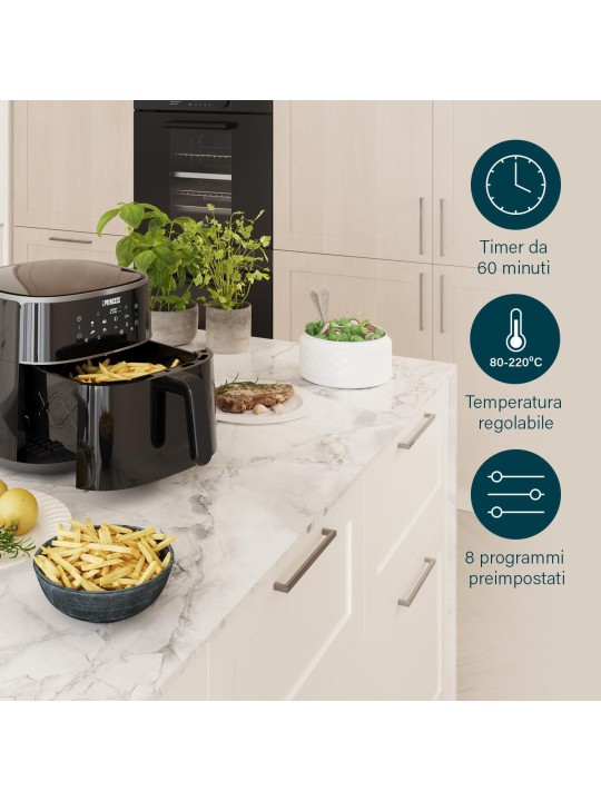 Princess Friggitrice ad Aria Digitale, Max 8L, 6 Programmi Preimpostati, Meno Olio e Display Digitale
