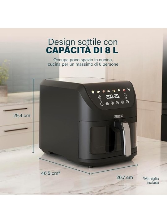 Princess Slim Fry Airfryer, 8 Lt , 2000 W, 8 Programmi, Display Touchscreen Digitale